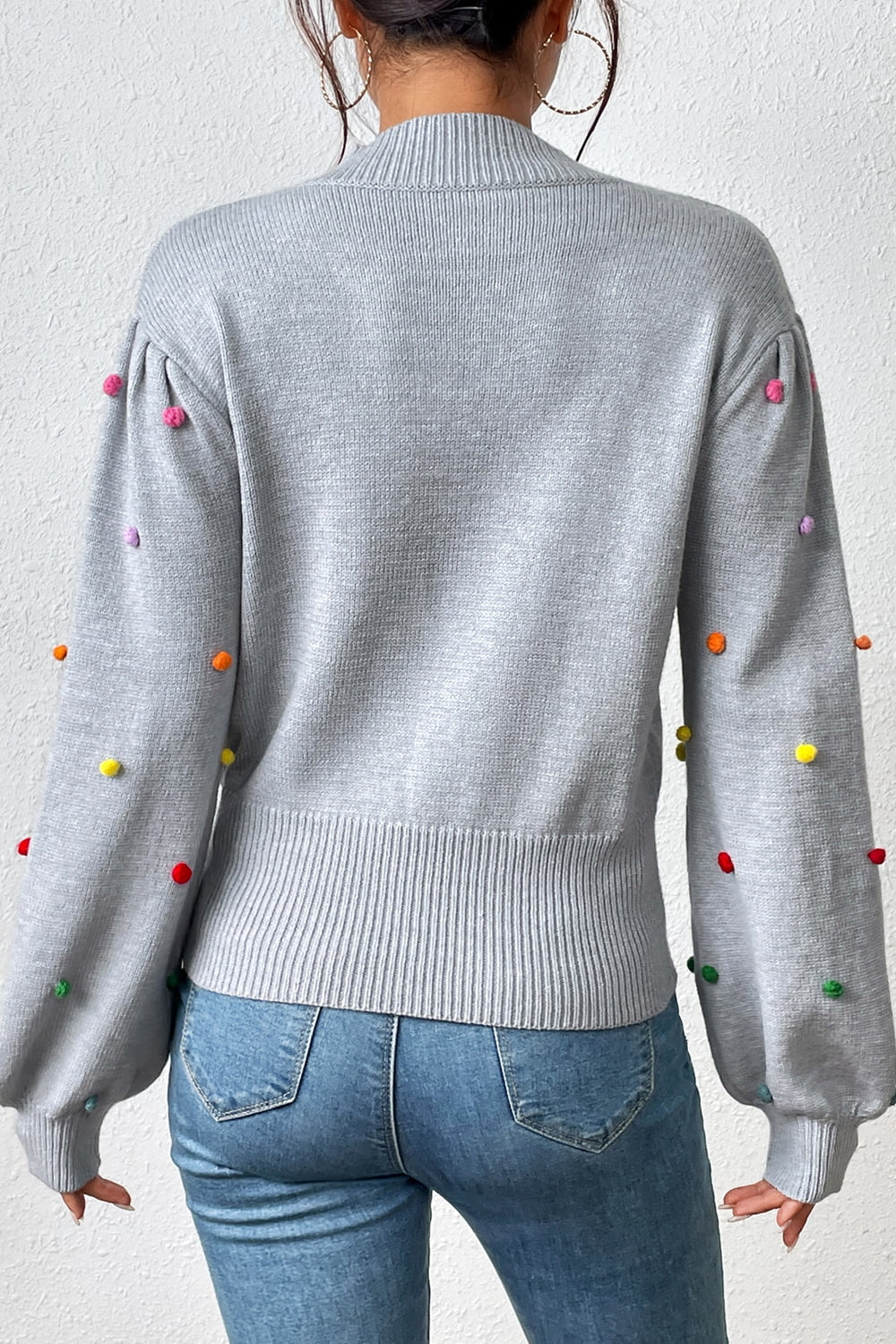 Sweater- Women's Rainbow Pom Pom Sweater - Fashionable Knitwear Pullover- - IndioGear Fashion and Gear