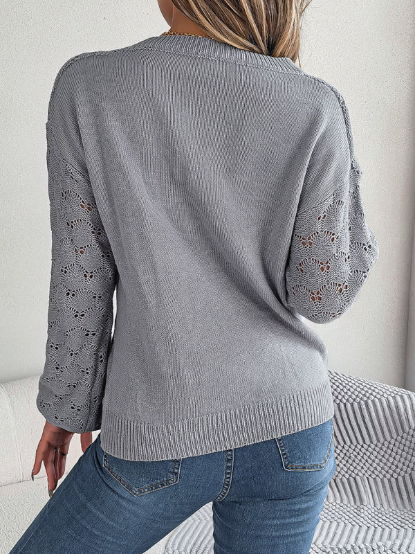 Sweaters- Autumn Open Knitting V-Neck Sweater with Buttons- - IndioGear Clothing and Gear