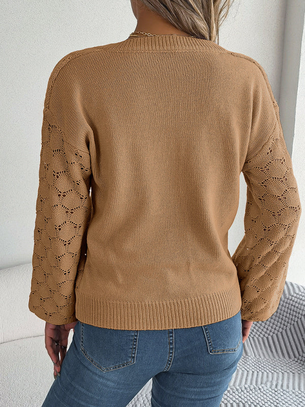 Sweaters- Autumn Open Knitting V-Neck Sweater with Buttons- - IndioGear Clothing and Gear