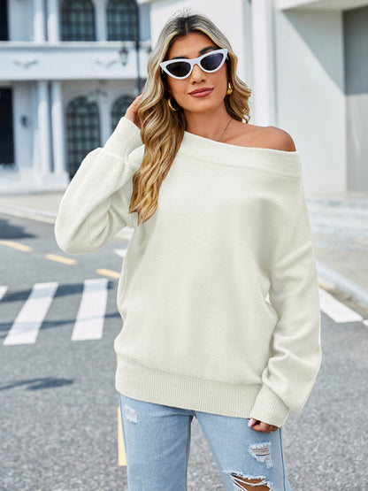 Sweaters- Autumn Slouchy Knit Sweater Off The Shoulder Jumper- Cracker khaki- IndioGear Clothing and Gear