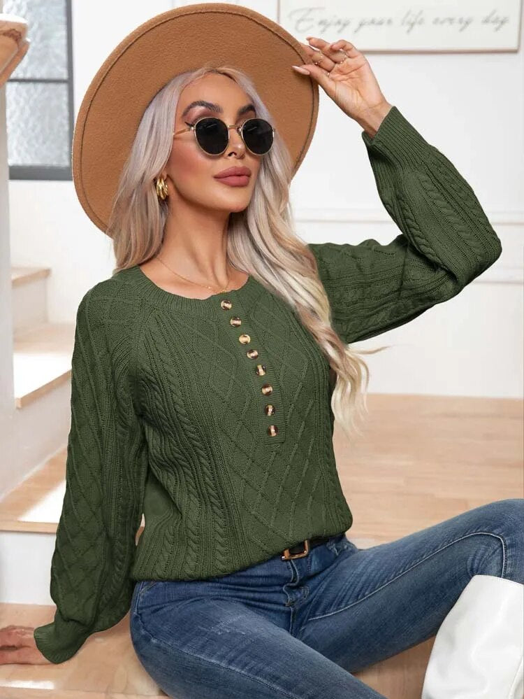 Sweaters- Autumn's Essential Sweater - Half-Buttoned Knit Jumper- - IndioGear Clothing and Gear