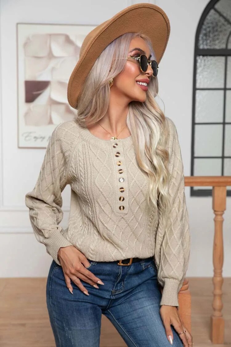 Sweaters- Autumn's Essential Sweater - Half-Buttoned Knit Jumper- - IndioGear Clothing and Gear