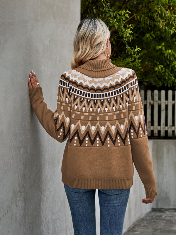 Sweaters- Aztec Knit Chunky Turtleneck Sweater- - IndioGear Fashion and Gear