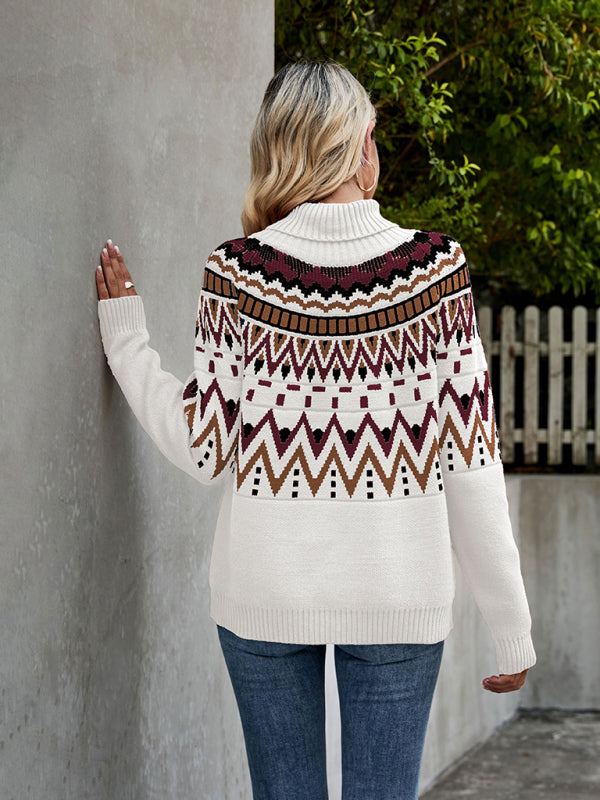 Sweaters- Aztec Knit Chunky Turtleneck Sweater- - IndioGear Fashion and Gear