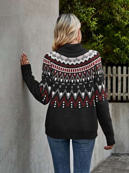 Sweaters- Aztec Knit Chunky Turtleneck Sweater- - IndioGear Fashion and Gear