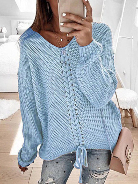 Sweaters-Braid Knit Sweater | Relaxed Drop Shoulder Jumper-Pekosa Women Clothing