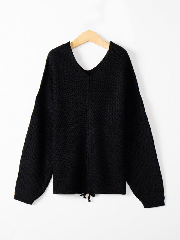 Sweaters-Braid Knit Sweater | Relaxed Drop Shoulder Jumper-Pekosa Women Clothing