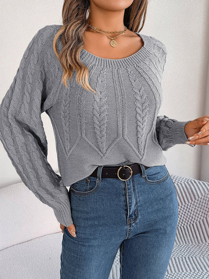 Sweaters- Cable Knit Autumn/Winter Scoop Neck Sweater- - IndioGear Clothing and Gear