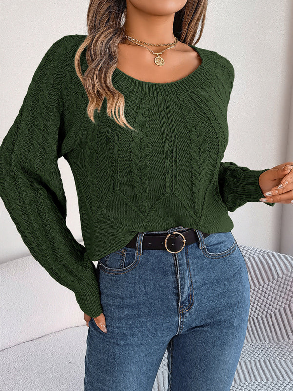 Sweaters- Cable Knit Autumn/Winter Scoop Neck Sweater- - IndioGear Clothing and Gear