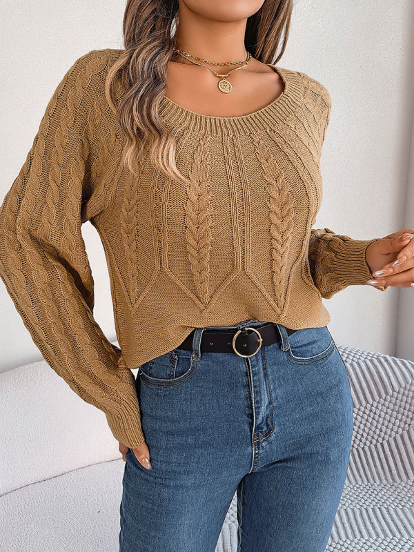 Sweaters- Cable Knit Autumn/Winter Scoop Neck Sweater- - IndioGear Clothing and Gear