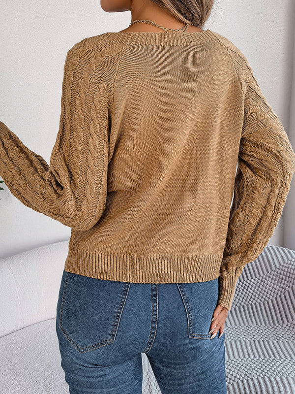 Sweaters- Cable Knit Autumn/Winter Scoop Neck Sweater- - IndioGear Clothing and Gear