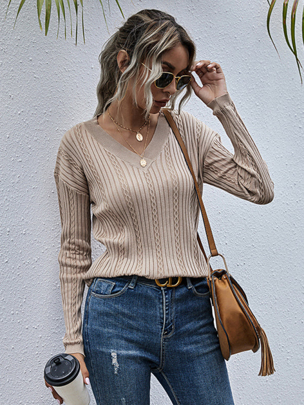 Sweaters- Cable Knitted V-Neck Sweater- - IndioGear Fashion and Gear