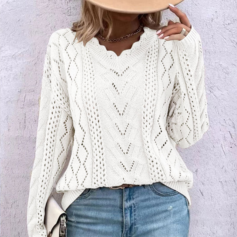 Cable Open Knit Cozy V-Neck Sweater Jumper | Sweaters | Pekosa Women Clothing