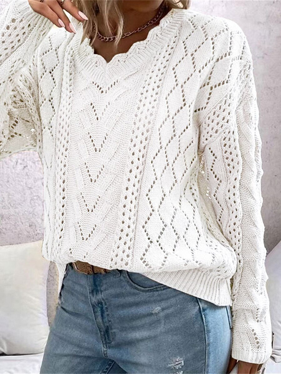 Cable Open Knit Cozy V-Neck Sweater Jumper | Sweaters | Pekosa Women Clothing