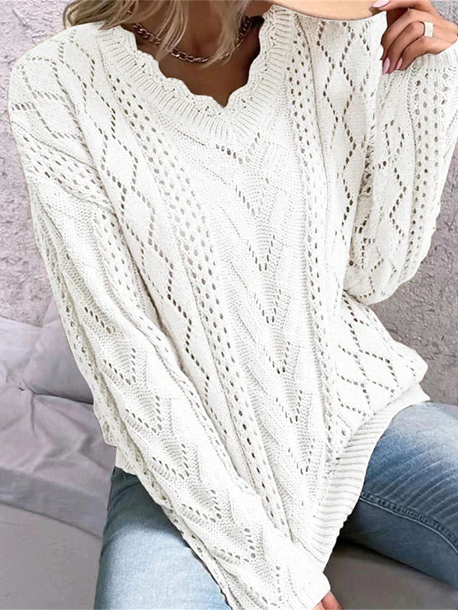 Cable Open Knit Cozy V-Neck Sweater Jumper | Sweaters | Pekosa Women Clothing