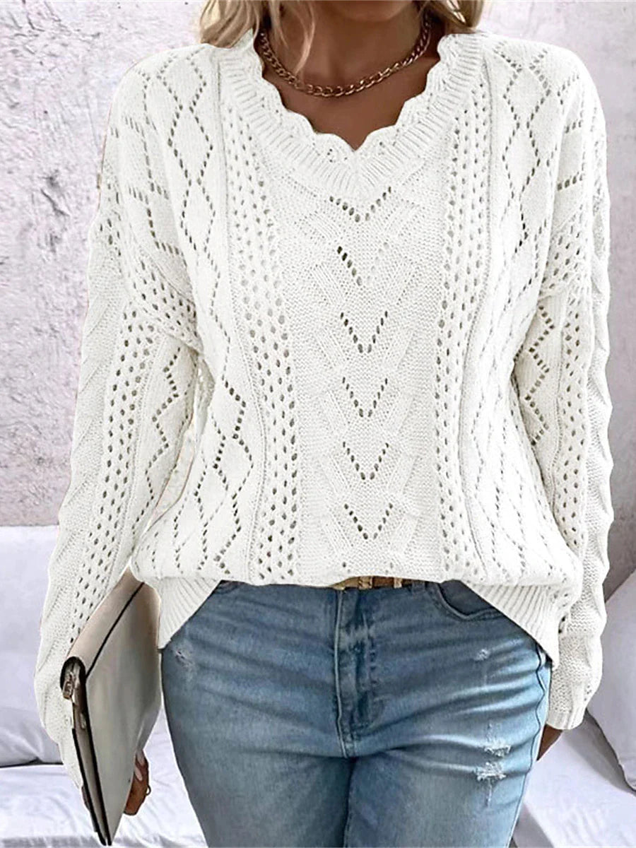 Cable Open Knit Cozy V-Neck Sweater Jumper | Sweaters | Pekosa Women Clothing