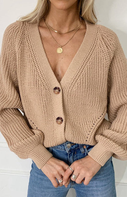 Sweaters & Cardigans- Wool Balloon Sleeve Cardigan - Oversized Sweater- - IndioGear Fashion and Gear