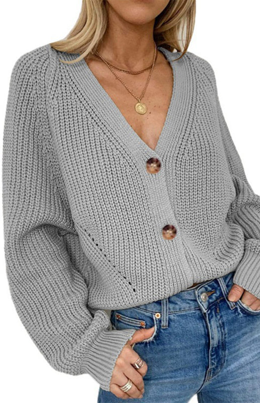 Sweaters & Cardigans- Wool Balloon Sleeve Cardigan - Oversized Sweater- - IndioGear Fashion and Gear