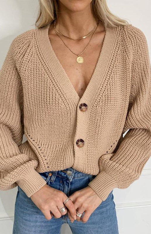 Sweaters & Cardigans- Wool Balloon Sleeve Cardigan - Oversized Sweater- - IndioGear Fashion and Gear