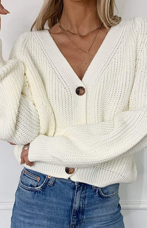 Sweaters & Cardigans- Wool Balloon Sleeve Cardigan - Oversized Sweater- - IndioGear Fashion and Gear