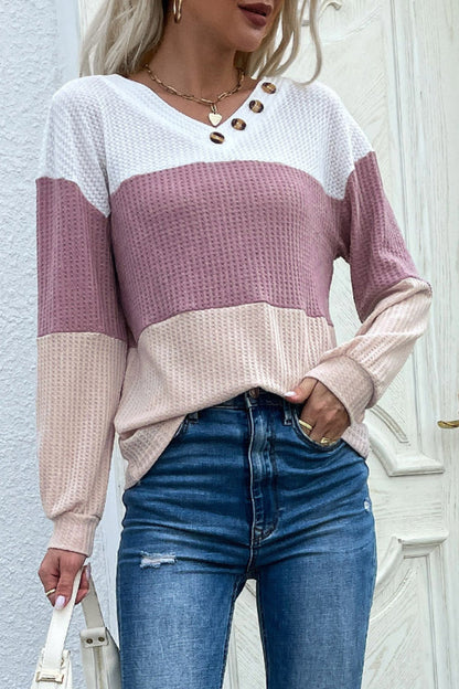 Sweaters- Charming Pastel V Neck Knitwear - Women's Long Sleeve Sweater- - Pekosa Women Clothing