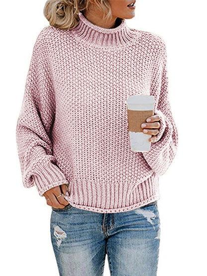 Sweaters- Cold-Proof Turtleneck Oversized Sweater Jumper- Pink- IndioGear Clothing and Gear