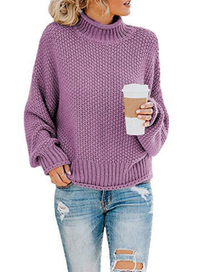 Sweaters- Cold-Proof Turtleneck Oversized Sweater Jumper- Purple- IndioGear Clothing and Gear