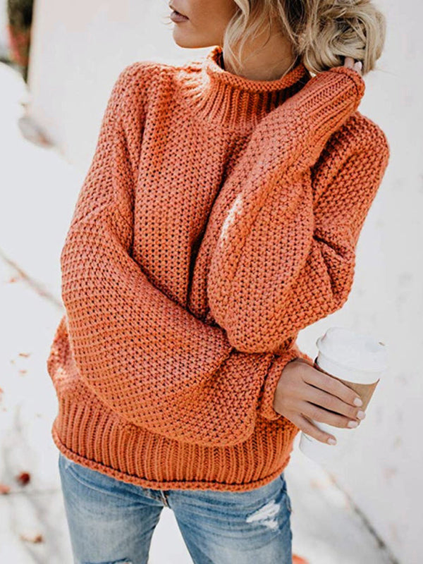 Sweaters- Cold-Proof Turtleneck Oversized Sweater Jumper- Orange- IndioGear Clothing and Gear