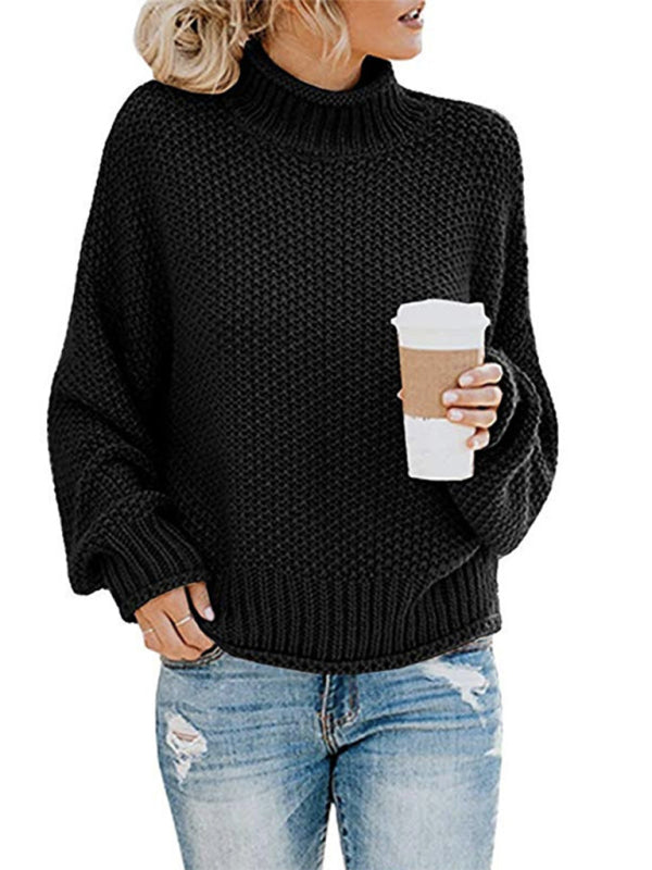 Sweaters- Cold-Proof Turtleneck Oversized Sweater Jumper- Black- IndioGear Clothing and Gear