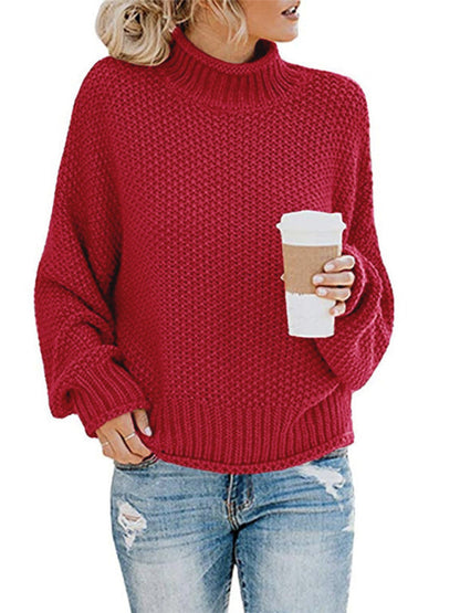 Sweaters- Cold-Proof Turtleneck Oversized Sweater Jumper- Wine Red- IndioGear Clothing and Gear