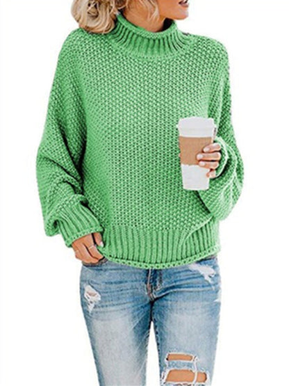 Sweaters- Cold-Proof Turtleneck Oversized Sweater Jumper- Fruit green- IndioGear Clothing and Gear