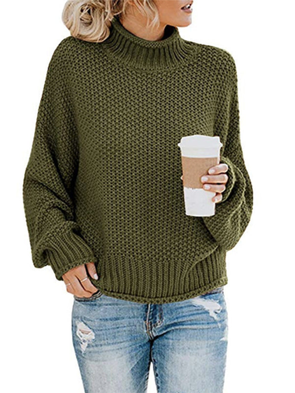 Sweaters- Cold-Proof Turtleneck Oversized Sweater Jumper- Green- IndioGear Clothing and Gear