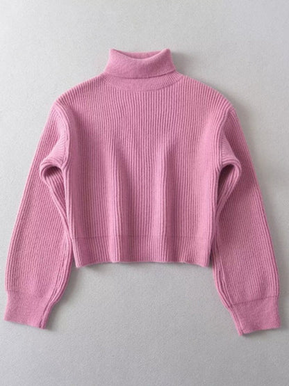 Cozy Knit High Neck Crop Sweater | Turtleneck Jumper