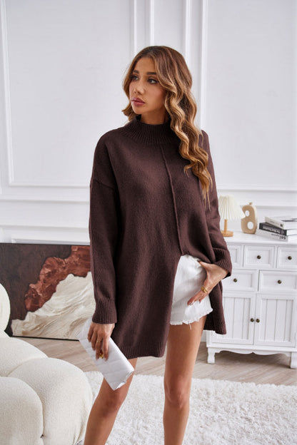 Sweaters- Cozy Knitting High Neck Sweater for Fall- - IndioGear Clothing and Gear