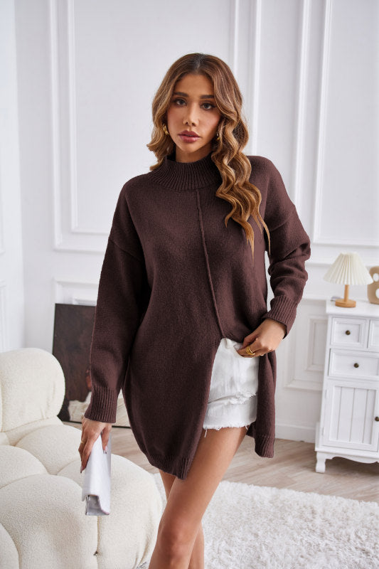 Sweaters- Cozy Knitting High Neck Sweater for Fall- - IndioGear Clothing and Gear