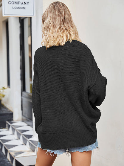 Sweaters- Cozy Slouchy Knit Sweater with Drop Shoulder- - IndioGear Clothing and Gear