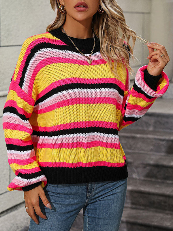 Sweaters- Cozy Up in Stripes: Oversized Knit Jumper Sweater- - IndioGear Clothing and Gear