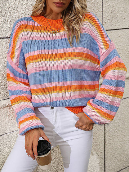 Sweaters- Cozy Up in Stripes: Oversized Knit Jumper Sweater- - IndioGear Clothing and Gear