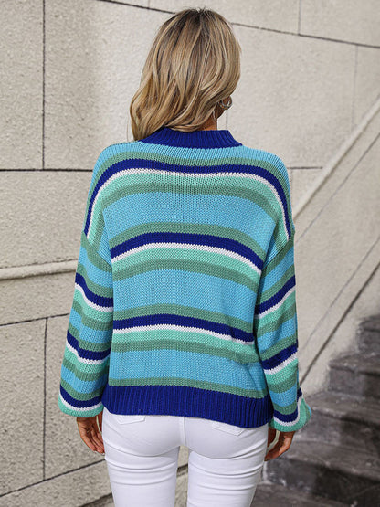 Sweaters- Cozy Up in Stripes: Oversized Knit Jumper Sweater- - IndioGear Clothing and Gear