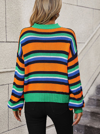 Sweaters- Cozy Up in Stripes: Oversized Knit Jumper Sweater- - IndioGear Clothing and Gear