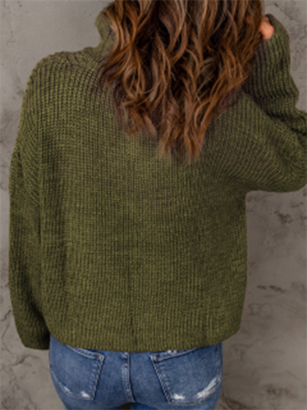 Sweaters- Cozy Waffle Knit Half Zip-Up Oversized Sweater- - IndioGear Fashion and Gear