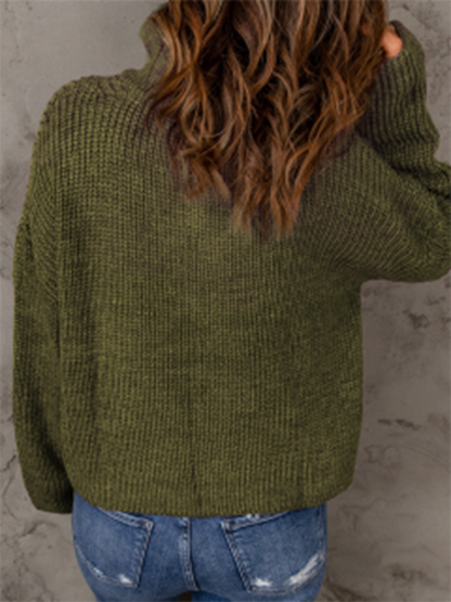 Sweaters- Cozy Waffle Knit Half Zip-Up Oversized Sweater- - IndioGear Fashion and Gear