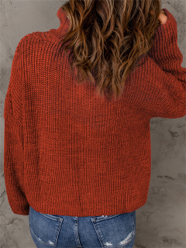 Sweaters- Cozy Waffle Knit Half Zip-Up Oversized Sweater- - IndioGear Fashion and Gear