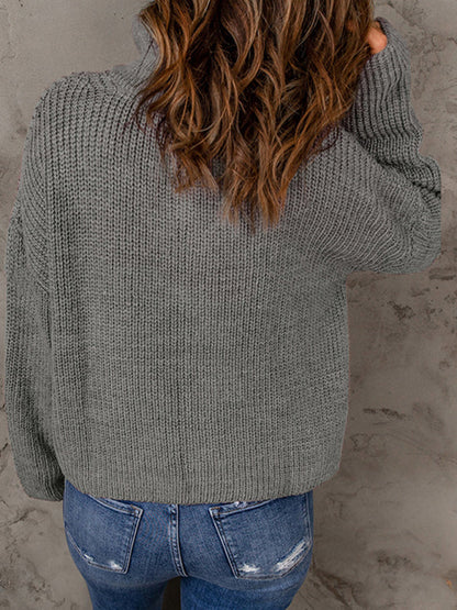 Sweaters- Cozy Waffle Knit Half Zip-Up Oversized Sweater- - IndioGear Fashion and Gear