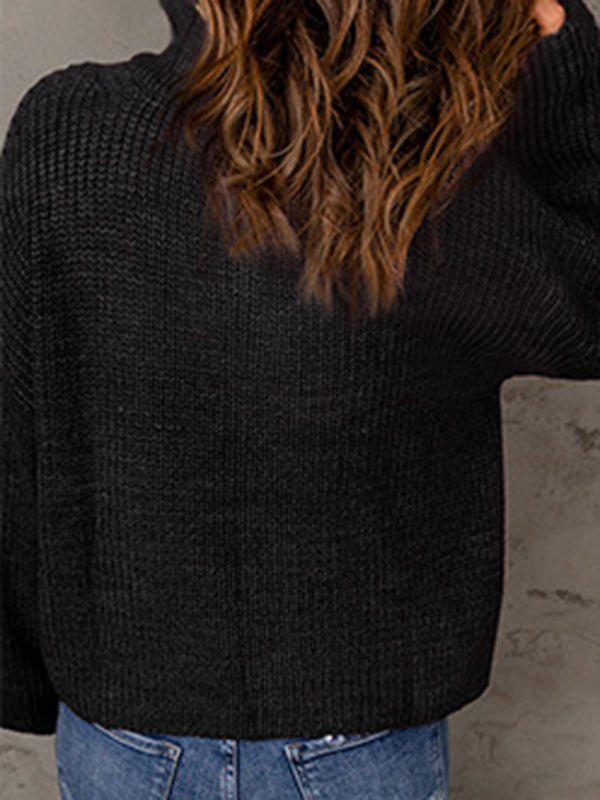 Sweaters- Cozy Waffle Knit Half Zip-Up Oversized Sweater- - IndioGear Fashion and Gear