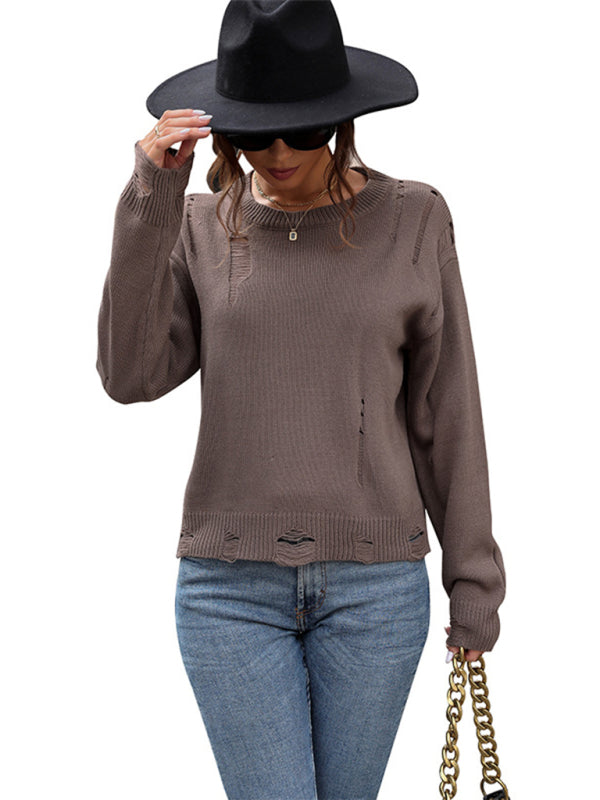 Sweaters- Distressed Knit Sweater for Any Occasion- - IndioGear Clothing and Gear