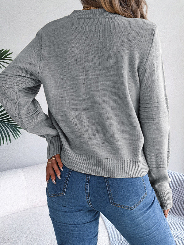 Sweaters- Elegant Knitwear Pullover - Lantern Sleeve Knit Sweater- - IndioGear Fashion and Gear