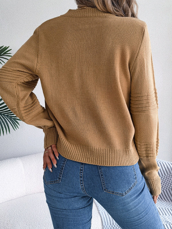 Sweaters- Elegant Knitwear Pullover - Lantern Sleeve Knit Sweater- - IndioGear Fashion and Gear