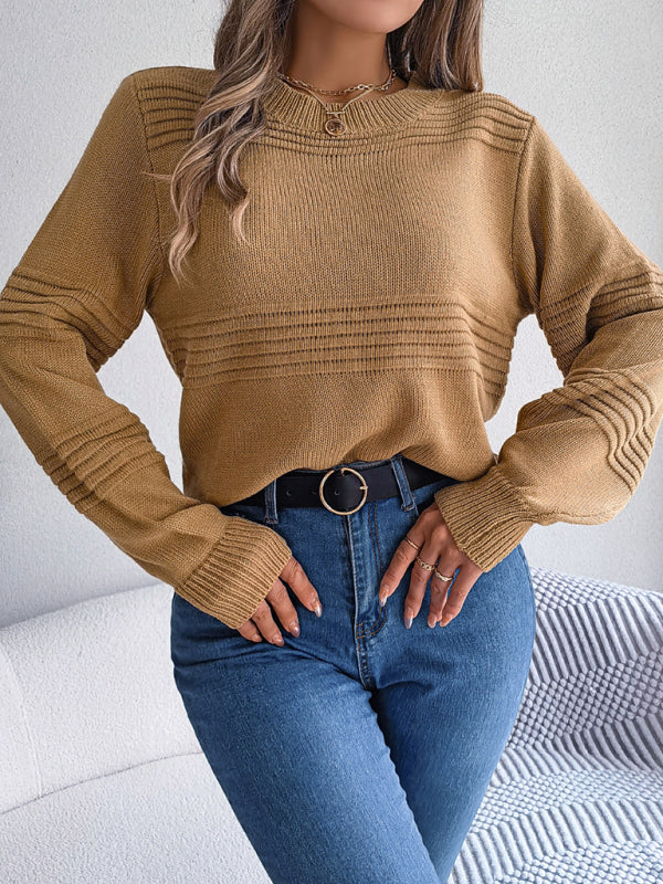 Sweaters- Elegant Knitwear Pullover - Lantern Sleeve Knit Sweater- - IndioGear Fashion and Gear