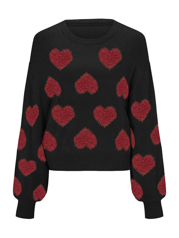 Sweaters- Fall in Love with Loose Fit Valentine’s Day Jacquard Sweater- - IndioGear Fashion and Gear